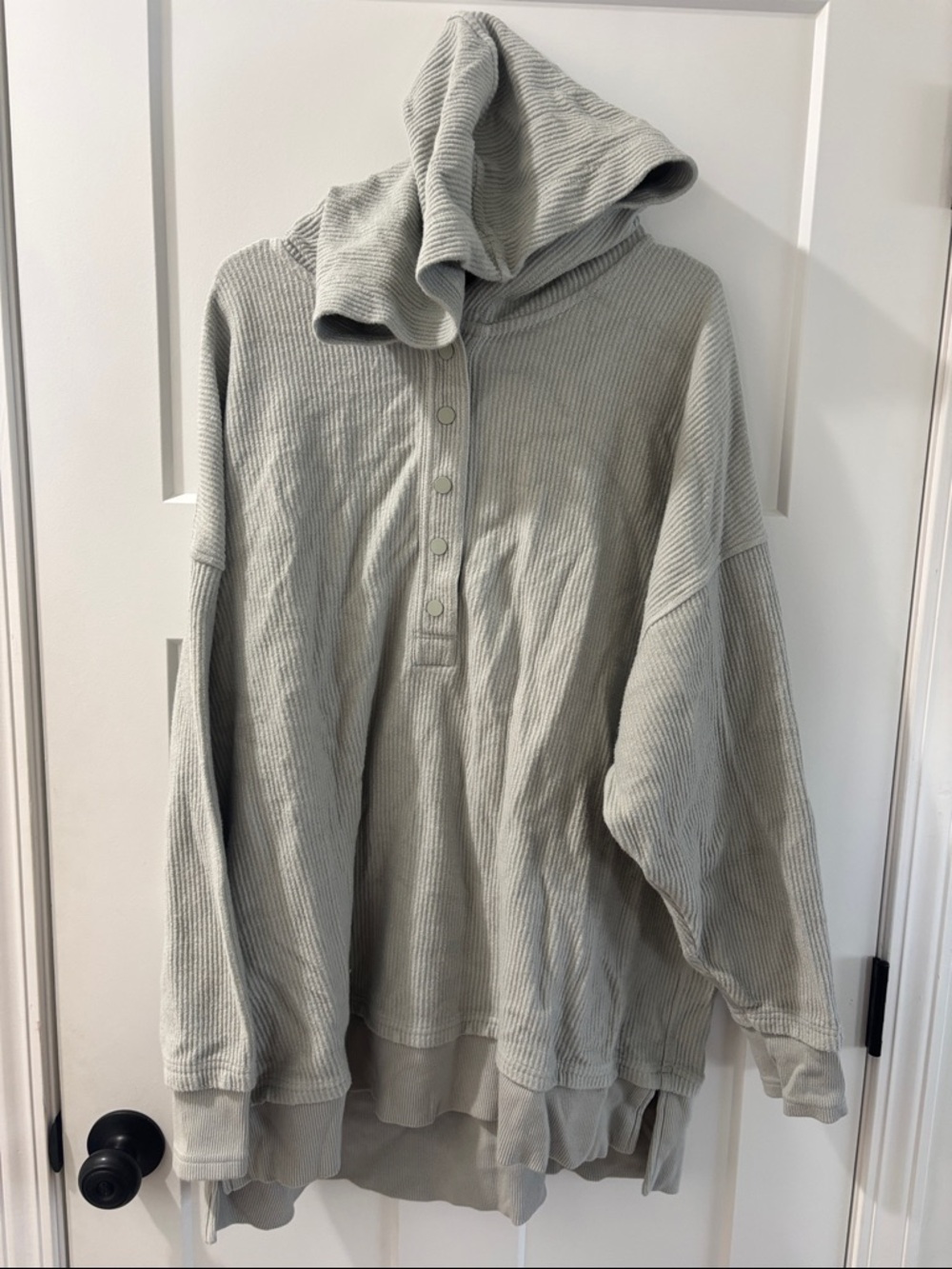 aerie Light Gray Waffle Henley Hoodie